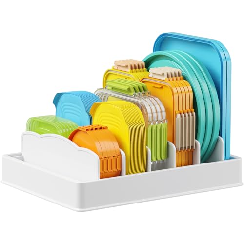 Lifewit Kitchen Cabinet Organizer for Food Container Lid, Lid Holder with 6 Adjustable Dividers & 7 Sections for Pantry Organizers and Storage, Home Drawer Organization, Large, 13 x 10