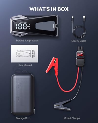 Car Battery Jump Starter 4000A Jump Box (8.5L Gas/8.0L Diesel), Car Jumper Starter Portable Car Jump Starter Battery Pack with Extended Smart Jumper Cables, Quick Charge, Large Display, Lights