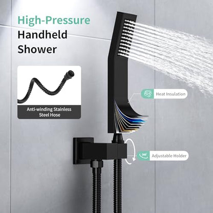 SR SUN RISE Ceiling Mounted Shower System with Push Button Diverter, Luxury 12 Inch Rain Shower Head with Handheld Spray, High Pressure Shower Faucet Combo Set with Rough-in Valve, Matte Black