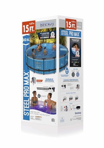 Bestway Steel Pro MAX Above Ground Swimming Pool (15' x 42") | Round Outdoor Backyard Family Pool with Color-Changing Pool Liner | Features 7-Color LED Lights