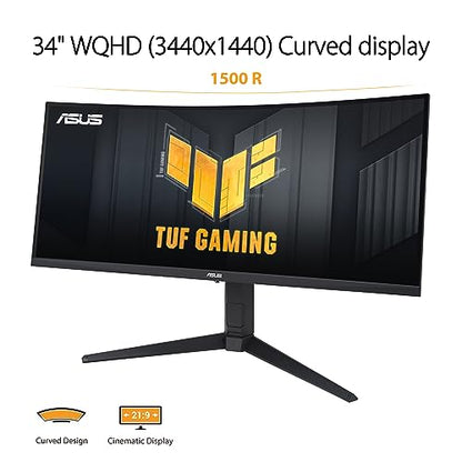 ASUS TUF Gaming 34” 1440P 1500R Curved Monitor (VG34VQL3A) - QHD (3440 x 1440), 180Hz, 1ms, Extreme Low Motion Blur, Freesync Premium Pro, 125% sRGB, DisplayHDR 400, Height Adjustable, 3 year warranty