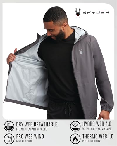 Spyder Mens Rain Jacket - Waterproof Lightweight Hooded Windbreaker