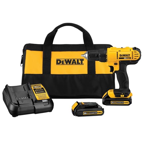 DEWALT 20V Max Cordless Drill/Driver Kit, Compact, 1/2-Inch (DCD771C2), Yellow