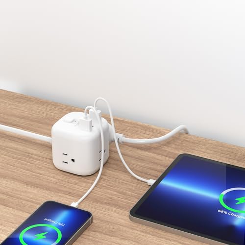 Amazon Basics Power Strip Cube 3 Outlet 3 USB Ports, 1 USB-C(15W) and 2 USB-A(12W), 5 ft Extension Cord, Home, Office, Travel, White