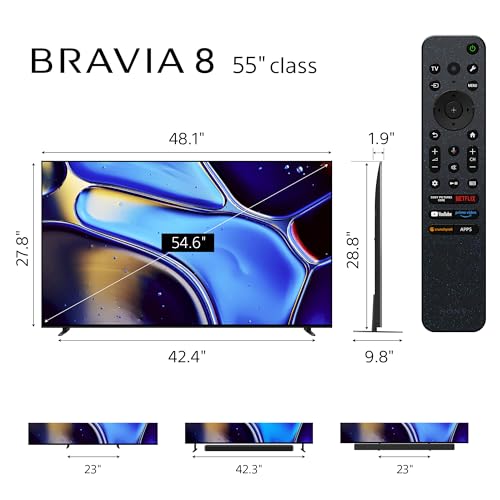 Sony 55 Inch BRAVIA 8 Smart Google TV OLED, 4k OLED TV with Pure Black OLED Contrast, Billions of Real-World Colors, Powerful Processing, Studio Calibrated Picture, Action Without Blur, TV