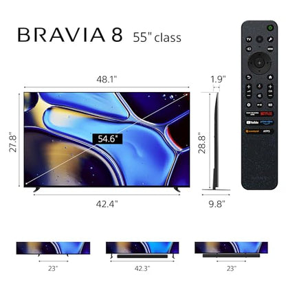 Sony 55 Inch BRAVIA 8 Smart Google TV OLED, 4k OLED TV with Pure Black OLED Contrast, Billions of Real-World Colors, Powerful Processing, Studio Calibrated Picture, Action Without Blur, TV