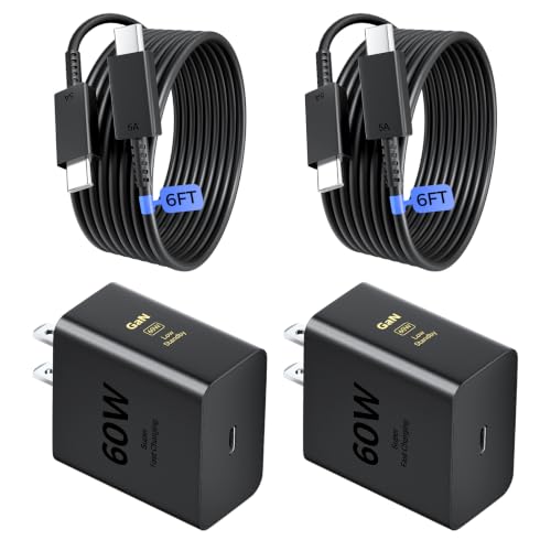 2 Pack 60w Super Fast Usb C Charger, Type C Charger Fast Charging | PD 3.0 Charger Block & 6FT Type C Cord for Samsung Galaxy S26 Ultra / S26 / S25 / S24/S23 /iPhone 18/17/16/15, iPad, MacBook