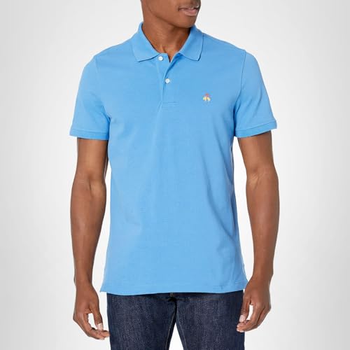 Brooks Brothers Men's Short Sleeve Cotton Pique Stretch Logo Polo Shirt, Bold Blue, Small