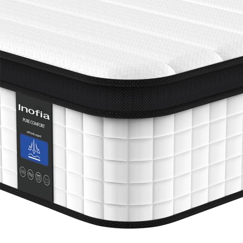 Inofia King Mattress, 12 Inch Hybrid Innerspring King Size Mattress, Cool Bed with Breathable Soft Knitted Fabric Cover, 101 Nights Trial