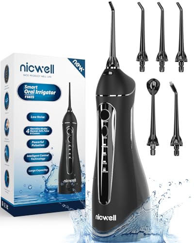 Nicwell Water Dental Flosser Teeth Pick - 4 Modes Dental Oral Irrigator, Portable & Rechargeable IPX7 Waterproof Personal Orthodontic Supplie Water Teeth Cleaner Picks for Home Travel