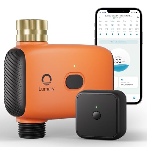 Lumary Smart Sprinkler Timer, WiFi Water Timer for Garden Hose, Brass Inlet Water Hose Timer, Manual/Automatic Irrigation Timer, App/Voice Control Work with Alexa (Gateway Included)