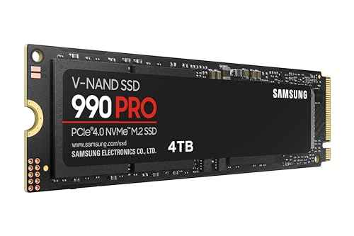 SAMSUNG 990 PRO SSD 4TB PCIe 4.0 M.2 2280 Internal Solid State Hard Drive, Seq. Read Speeds Up to 7,450 MB/s for High End Computing, Gaming, and Heavy Duty Workstations, MZ-V9P4T0B/AM