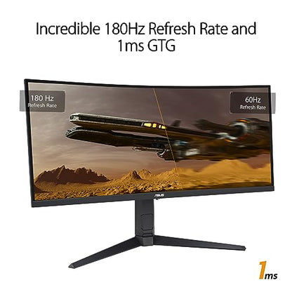 ASUS TUF Gaming 34” 1440P 1500R Curved Monitor (VG34VQL3A) - QHD (3440 x 1440), 180Hz, 1ms, Extreme Low Motion Blur, Freesync Premium Pro, 125% sRGB, DisplayHDR 400, Height Adjustable, 3 year warranty