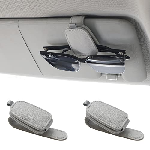 Yuoyar Sunglass Holder for Car, Magnetic Leather Sunglasses Holder and Ticket Card Clip, Car Visor Accessories, 2 Packs (Silver Grey)