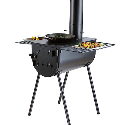 VEVOR 118" Camping Wood Stove, Portable Alloy Steel Tent Stove with 3000in³ Firebox, Outdoor Heating & Cooking Stove with Chimney Pipes & Gloves, Includes 8 Pipes for Efficient Heating