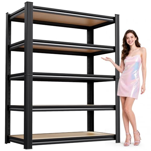 Garage Shelving 5 Tier Storage Shelves Adjustable Shelf 71"Hx31.5"Wx13.8"D | MDF shelf panels, adjustable shelf heights for DIY storage, easy assembly, ideal for basement, workshop and home organization