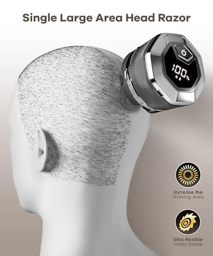Head Shavers for Bald Men Magnetic Single Blade Electric Shaver with Super Large Blade 10000 RPM Motor IPX8 Waterproof LED Display,Head Shaver (Gray)