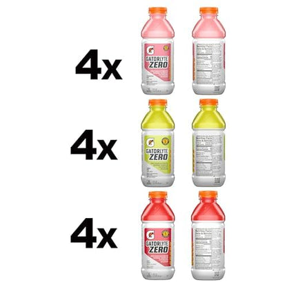 Gatorlyte Zero Rehydration Electrolyte Drink, 3 Flavor Variety Pack, Specialized Blend of 5 Electrolytes, Zero Sugar, No Artificial Sweeteners, No Artificial Flavors, 20 fl oz Bottles (12 Pack)