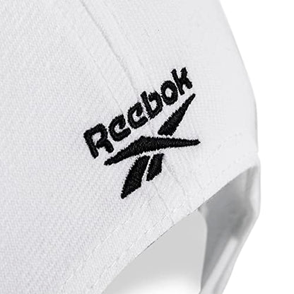 Reebok Medium Curved Brim with Breathable Design Classic Ballcap with Adjustable Snapback for Men and Women (One Size Fits Most), White