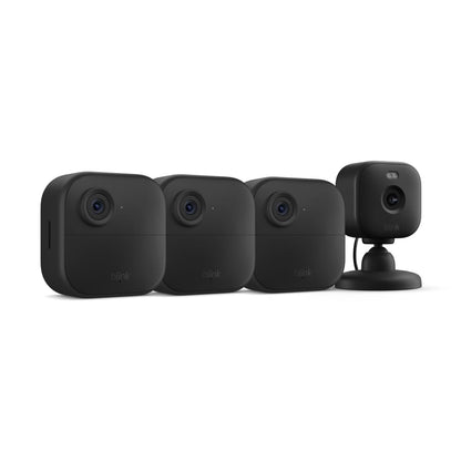 Blink Outdoor 4 + Blink Mini 2 — Smart security cameras, two-way talk, HD live view, motion detection, set up in minutes, Works with Alexa — 3 camera system + Mini 2 (Black)