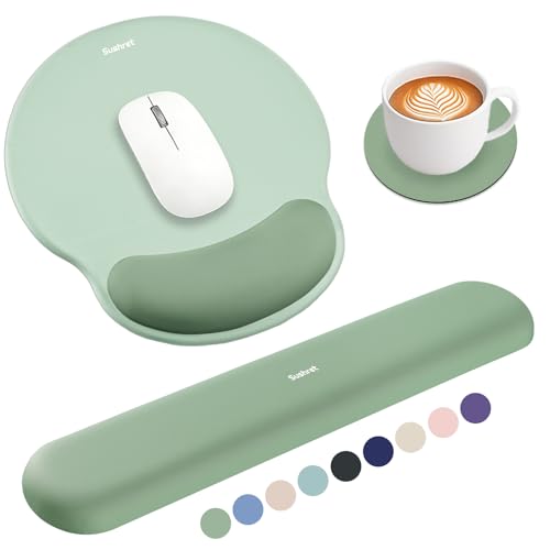 Sushret Mouse Pad and Keyboard Wrist Rest, 3-in-1 Gel Memory Foam Ergonomic Mouse Pad with Wrist Rest Set, Gaming Mousepad Arm Cushion Support for Computer Office Desk Accessories, Sage Green