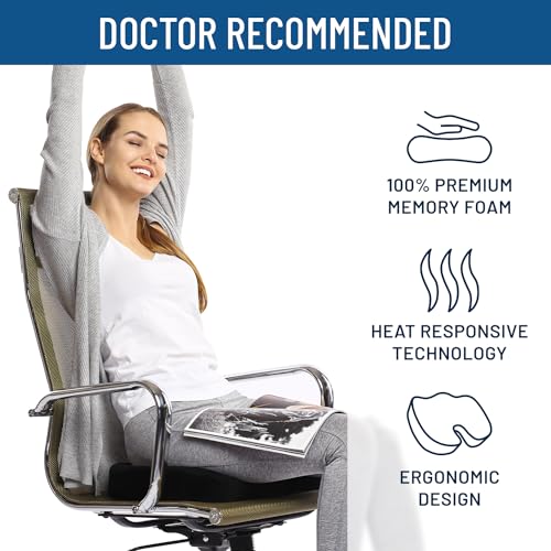 Everlasting Comfort Doctor Recommended Memory Foam Seat Cushions for Office Chairs - HSA FSA Eligible Tailbone Pain Relief Cushion, Sciatica & Back Support, Office Chair Cushion & Car Seat Cushion