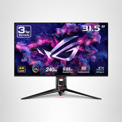 ASUS ROG Swift 32” 4K OLED Gaming Monitor (PG32UCDM) - UHD (3840 x 2160), QD-OLED, 240Hz, 0.03ms, G-SYNC Compatible, Custom Heatsink, Graphene Film, 99% DCI-P3, True 10-bit, 90W USB-C