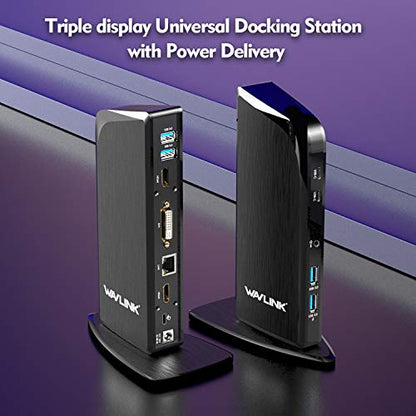 WAVLINK USB C Docking Station Triple Monitor with 65W PD Charging for Specific Windows and Mac USB C and Thunderbolt 3 Systems (2 HDMI, DVI,6 USB 3.0 Ports, Gigabit Ethernet, Audio Jack, 100W USB PD)