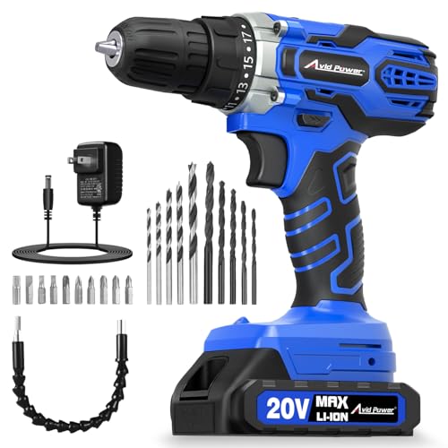 AVID POWER 20V Cordless Drill Set with Battery & Charger for Home DIY-Blue