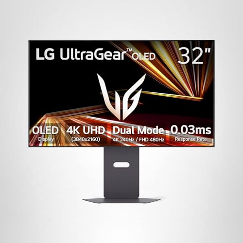 LG 32GX870A-B 32-inch Ultragear 4K UHD (3840 x 2160) OLED Gaming Monitor, Dual-Mode, 240Hz, 0.03ms, NVIDIA, AMD FreeSync Premium Pro, VESA DisplayHDR True Black 400, USB Type-C, DP2.1, Black