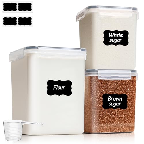 ComSaf Airtight Flour and Sugar Container 2.6Qt and 5.5Qt 3Pack, Wide Mouth