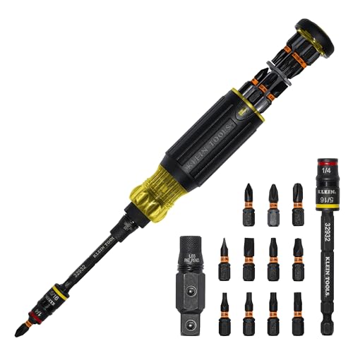 Klein Tools 32516HD KNECT 16-in-1 Impact-Rated Hybrid Screwdriver | Screwdriver/Nut Driver with Flip Socket, 11 Bits, 2 Nut Drivers, 3/8-Inch Square Adapter