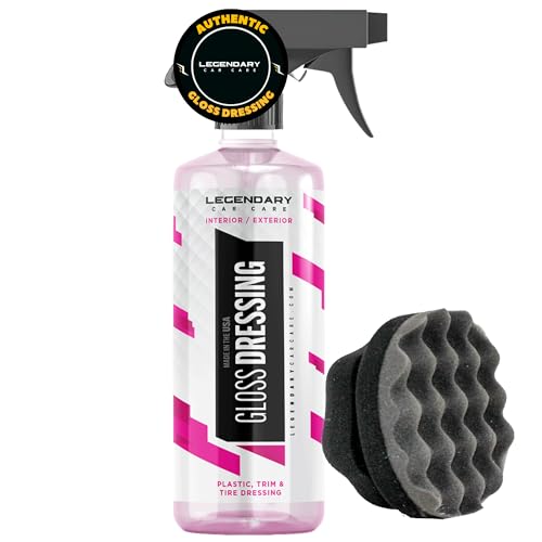 Legendary Gloss Dressing with Applicator 16oz - Tire Shine Spray & Plastic Restorer – Water Based & Non-Greasy Interior/Exterior Detailing Spray - Trim, Rubber, Vinyl & Plastic Restorer for Cars