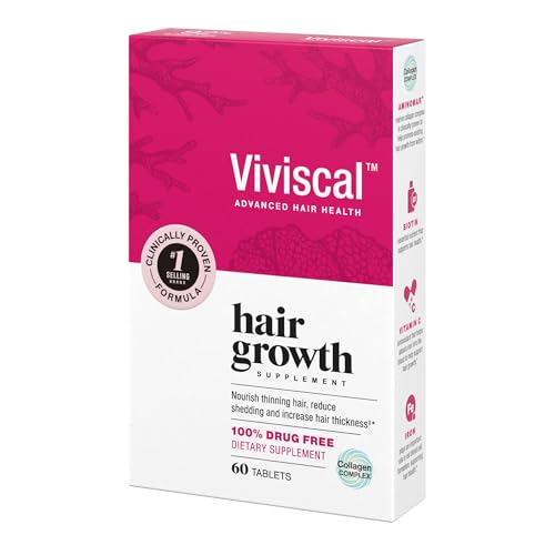 Viviscal Hair Growth Supplements for Women to Grow Thicker, Fuller Hair, Clinically Proven with Proprietary Collagen Complex, 60 Count (Pack of 1), 1 Month Supply