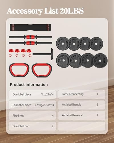 Adjustable Dumbbells, 20/30/45/70/90lbs Free Weight Set with