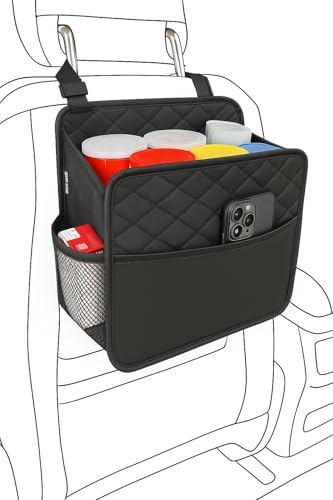 Witaxima Upgrade Car Seat Organizer Backseat with Storage Pockets, Multipurpose Car Organizer Hanging, Car Trash Bag Can, Premium PU Leather Garbage Can 2.14 Gallon Large Capacity, Black.
