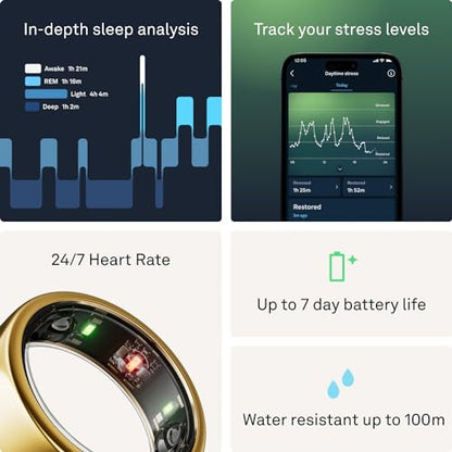 Oura Ring Gen3 Horizon - Gold - Size 8 - Smart Ring - Size First with Oura Sizing Kit - Sleep Tracking Wearable - Heart Rate - Fitness Tracker - 5-7 Days Battery Life