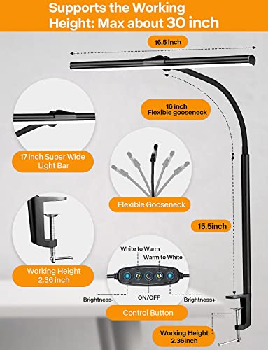 ACNCTOP Desk Lamp for Office Home - Eye-Caring Architect Task Lamp 25 Lighting Modes Adjustable LED Desk Lamp Flexible Gooseneck Clamp Light for Workbench Drafting Reading Study