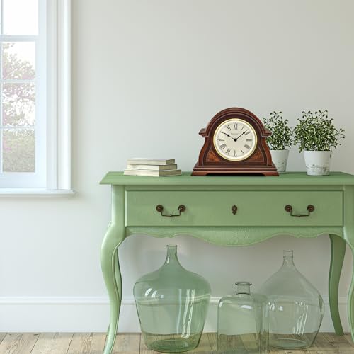 Bulova Bostonian Lighted Mantel Clock, Model B1851 | Elegant Cherry Wood Finish | Illuminated Dial | Quartz Movement | Traditional Design | Battery Operated