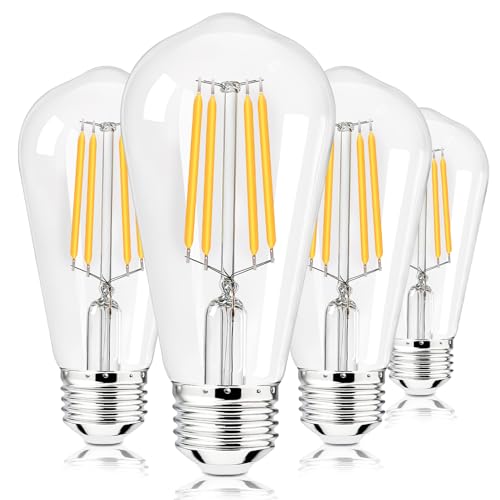 WASTROYAL ST58 LED Light Bulbs, Shatterproof Edison Bulbs 60 Watt Equivalent, E26 Base 2700K LED Bulb, Vintage Decorative Light for Home Lighting, Bedroom, Bathroom,Non-dimmable (4pack-Warm White)
