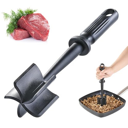 Meat Chopper for Ground Beef, JJOO Heat Resistant Hamburger Meat Chopper, Nylon 5 Curved Blades Ground Beef Smasher, Non-Stick Meat Masher, Mix and Chop Kitchen Tool (Black)