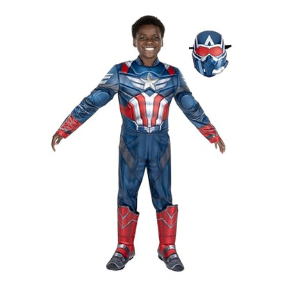 MARVEL Captain America Official Youth Halloween Costume - Premium Quality Padded Jumpsuit with Plastic Mask (L)