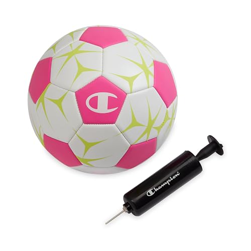 Champion Prodigy Soccer Ball (Size 3, White/Optic Pink/Evening Primrose) – Matte Finish, 32-Panel Design, Enhanced Control, PVC Cover & Butyl Bladder, for Indoor & Outdoor Training, Includes 6" Pump
