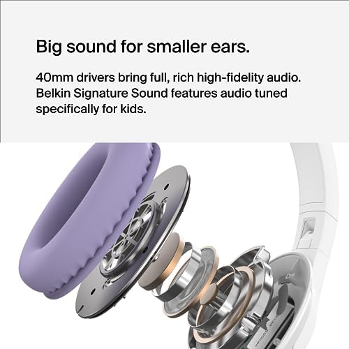 Belkin SoundForm Inspire Wireless Over-Ear Headset for Kids, Online Learning & Travel w/Built-in Microphone, 85dB Safe Volume Limit, 35H Battery - Compatible w/iPhone, iPad, Galaxy & More - Lavender