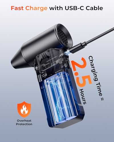 Compressed Air Duster, 110000 RPM High-Speed Electric Air Duster with Brushless Motor, 3-Speed Settings, Rechargeable Cordless Dust Blower with Fast Charging for PC, Keyboard, Car, Home (Black)