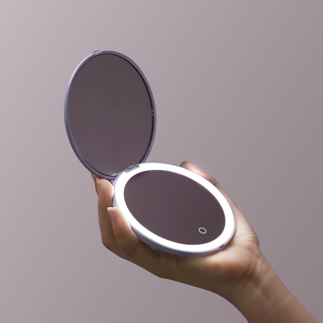 Fancii Compact Magnifying Mirror with LED Light, 10x/1x, Rechargeable, 3 Light Settings, Dimmable - Small Lighted Travel Handheld Mirror for Pocket, Handbag, Purse, 2-Sided Foldable (Mini Taylor)