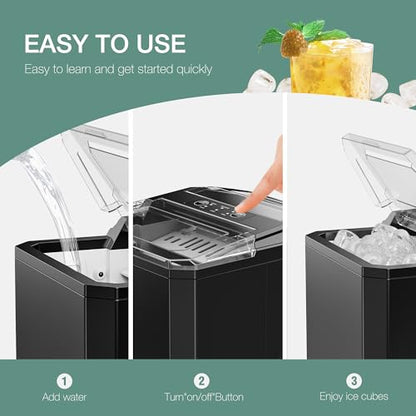 SMUG Countertop Ice Maker,9 Cubes in 6 Mins,26lbs in 24Hrs,2 Sizes of Bullet Ice,Auto-Cleaning,Portable Ice Machine with Handle,Basket and Scoop for Home Kitchen,Party and Camping(Elegant Black)
