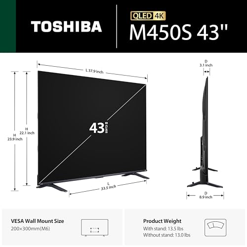 TOSHIBA 43" Class M450 Series QLED 4K UHD Smart Fire TV, Voice Remote with Alexa, Stream Live TV Without Cable