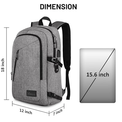 Mancro Laptop Backpack for Travel, Anti-theft Laptop Backpack for Men Business Backpack Work Daypack with USB Charging Port, Grey