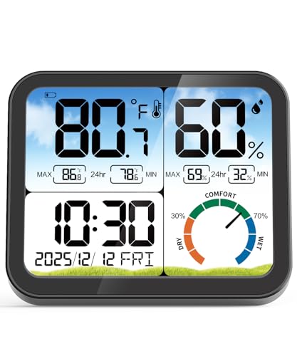 5.8 inch Digital Indoor Thermometer Hygrometer, Temp Humidity Monitor & Clock